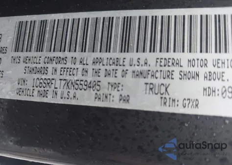 2019 Ram 1500 Rebel 4X4 5'7 Box из США, поврежденный, VIN 1C6SRFLT7KN559405